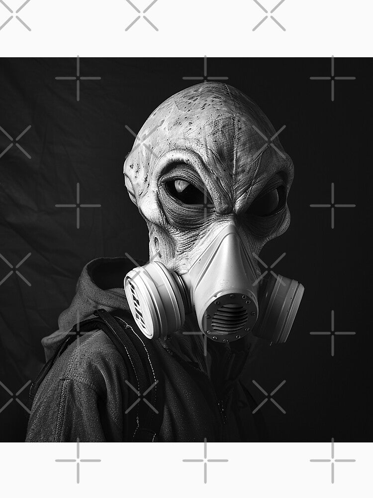 Monochrome Alien in Gas Mask | Dark Sci-Fi Character Portrait by inkoutninja