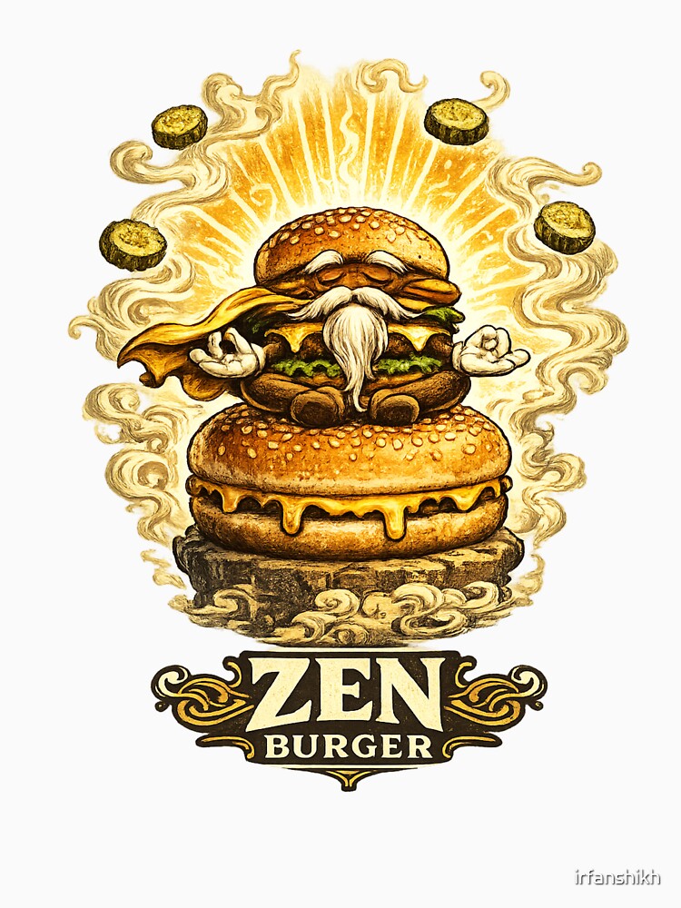 Zen Burger Funny Meditating Cheeseburger Vintage Food Graphic by irfanshikh