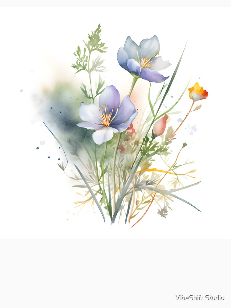Elegant Soft Blue and Purple Watercolor Botanical Bouquet by VibeShift Studio