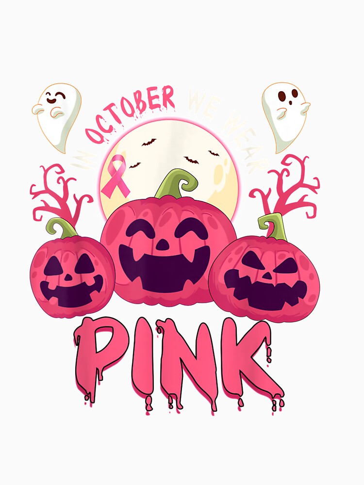 In October We Wear Pink Pumpkin Boo Breast Cancer Halloween T shirt by qrduubp320