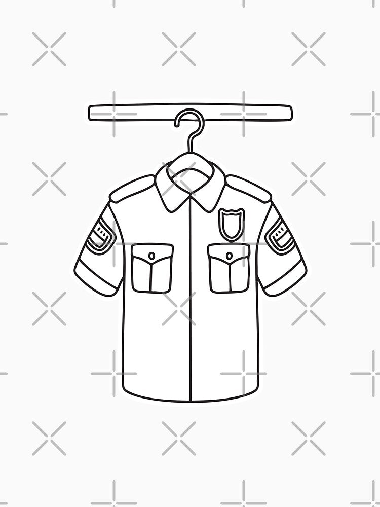 A police outfit hung up on a wooden hanger by rasagamastore