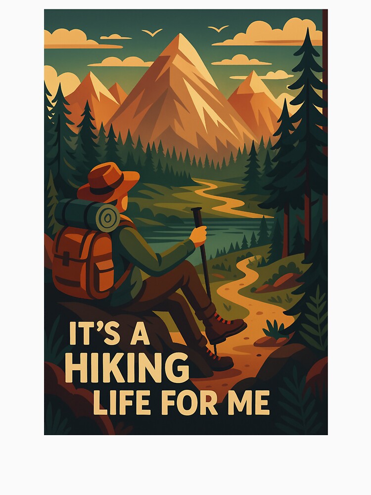 It’s a Hiking Life for Me – Retro Mountain Trail Adventure Art by RogueSymmetry