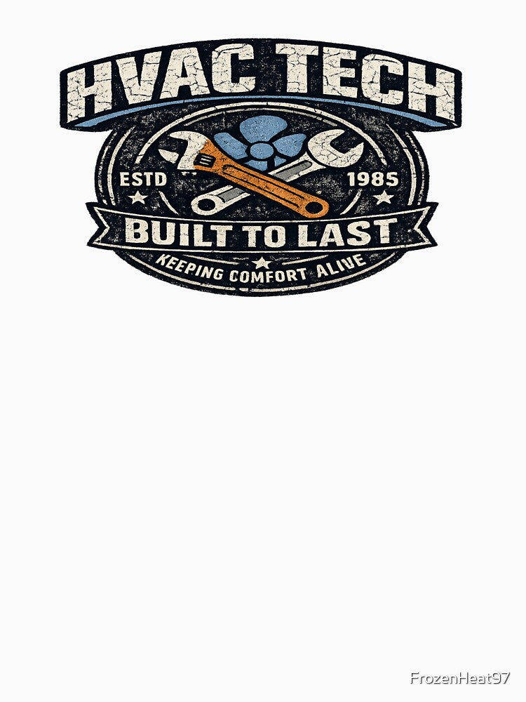 HVAC Tech Built to Last - Vintage Heating & Cooling Tradesman Emblem by FrozenHeat97