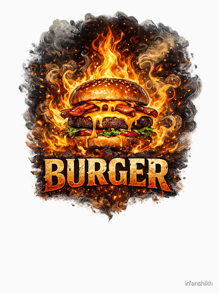 Fire Burger Flaming Cheeseburger BBQ Vintage Graphic by irfanshikh