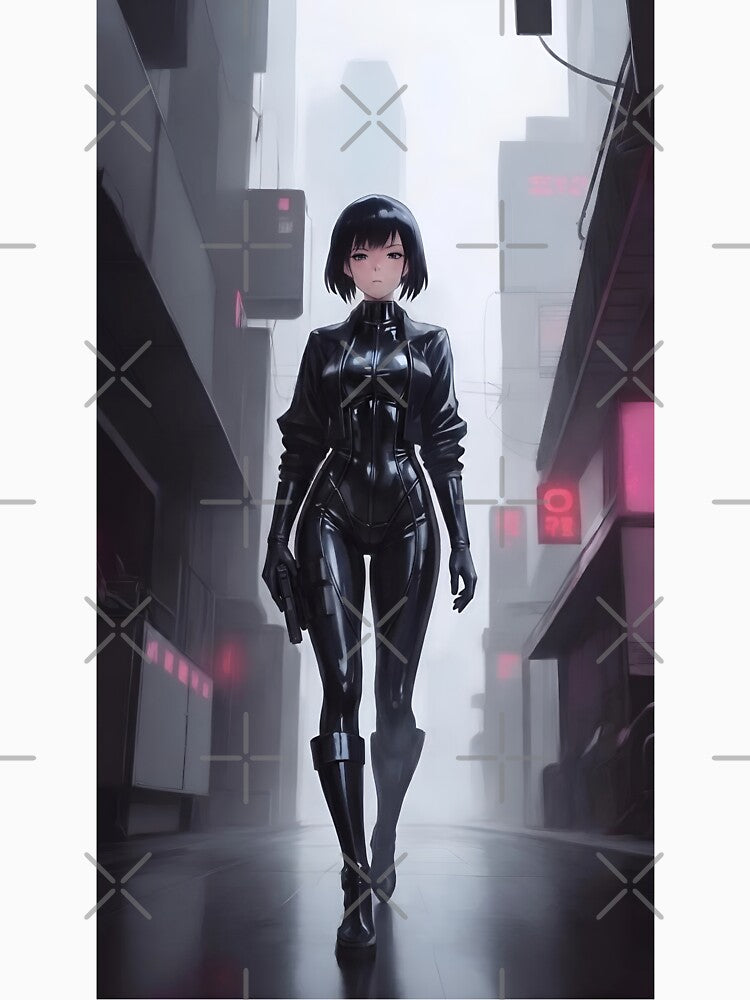 Cyberpunk Woman Walking Through Neon City by D6rkT3chDemon