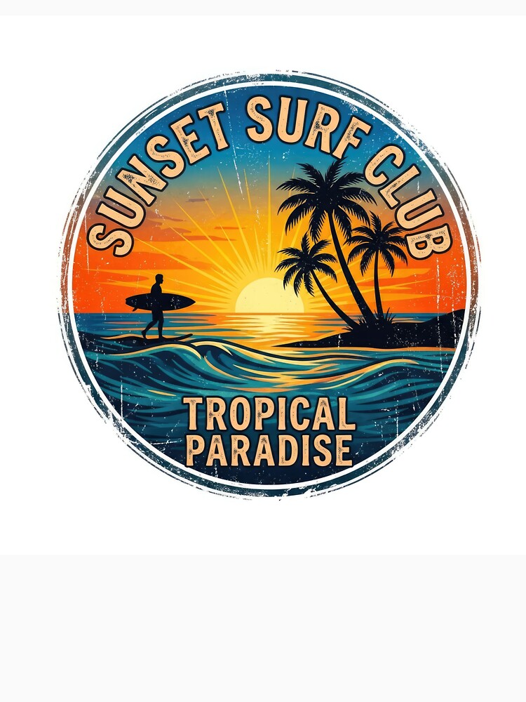 Sunset Surf Club Tropical Paradise Retro Badge Vector Design by Rahat3344