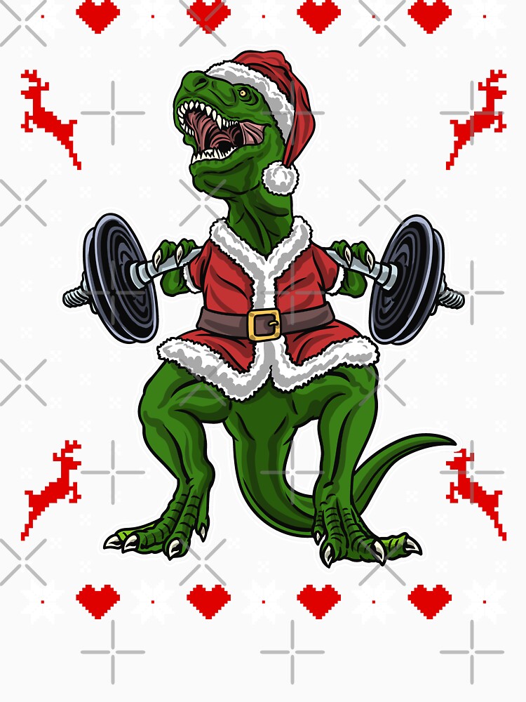 Cute T-Rex in the Gym - Funny Weight Lifting Christmas Dino by madtoyman