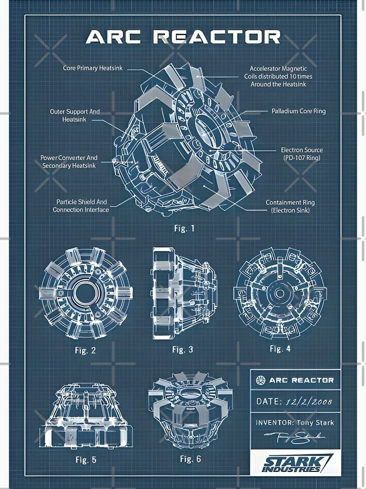 Arc Reactor Blueprint Poster Inspired Sci-Fi Energy Core Wall Art | Futuristic Tech Schematic Print by Dyan4