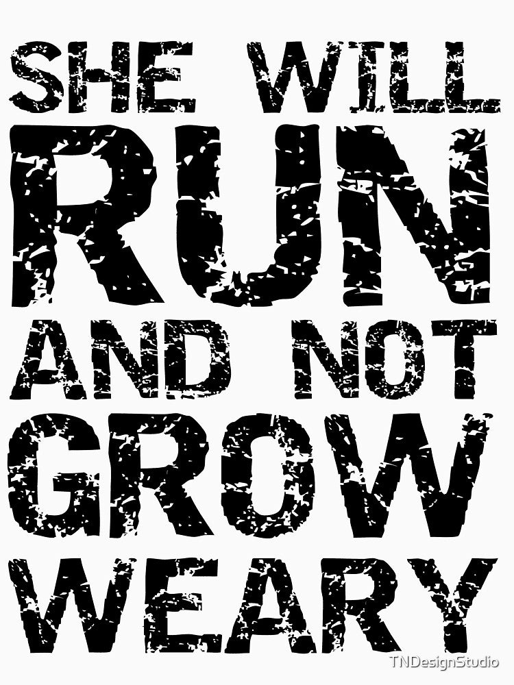 Vintage Bible Quote She Will Run and Not Grow Weary Funny Workout Quote by TNDesignStudio