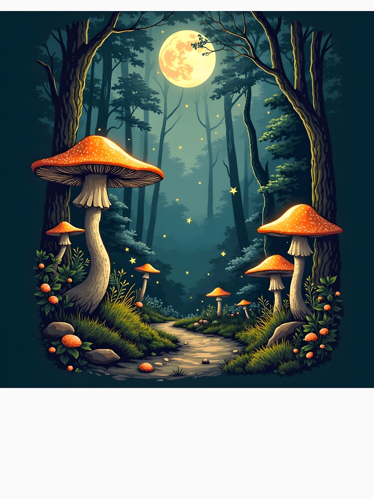 Mystical Mushroom Forest – Moon Phase Fantasy Nature T-Shirt by MilaPrintify