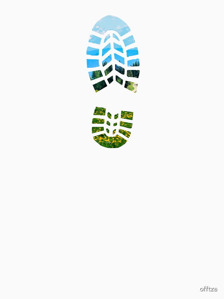 Hiking shoe print with mountain landscape by offtza