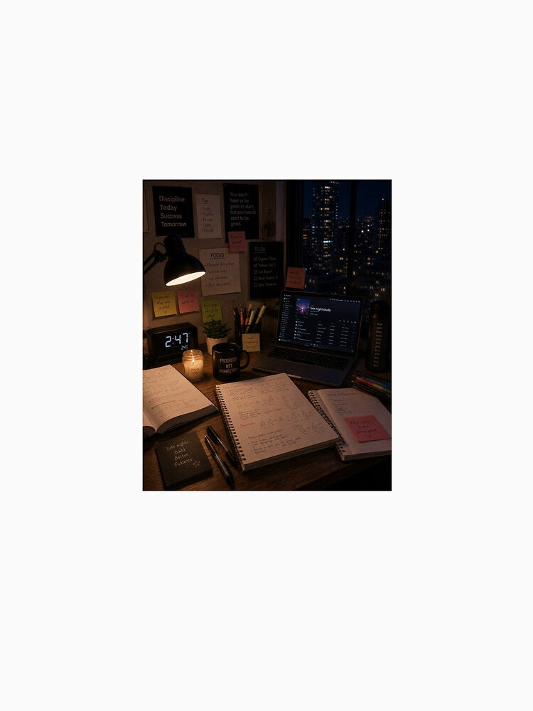 Late Night Study Desk Motivation Aesthetic by YogiCodeLab
