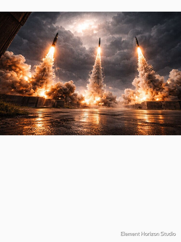 Triple Rocket Launch Wall Art | Cinematic Missile Launch Sci-Fi Print by Element Horizon Studio