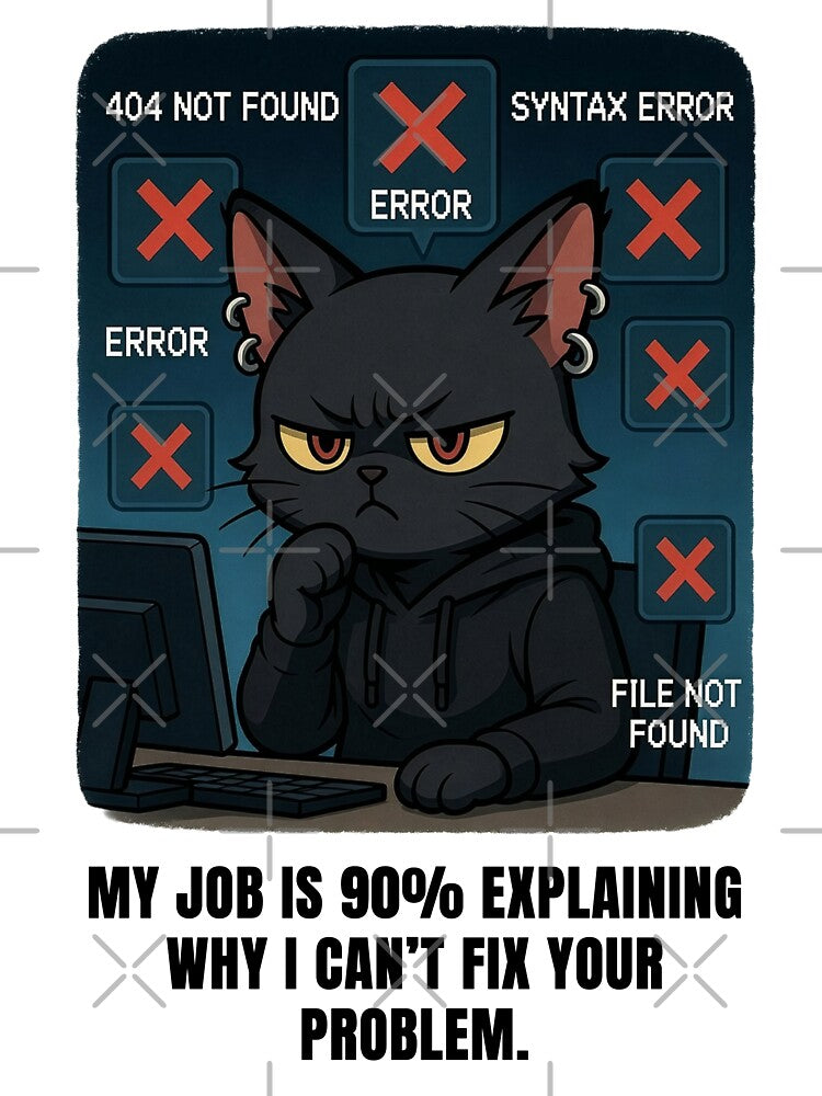 My Job Is 90% Explaining Why I Can't Fix Your Problem | I.T. Cat | Tech Humor by Amber Sky Creations