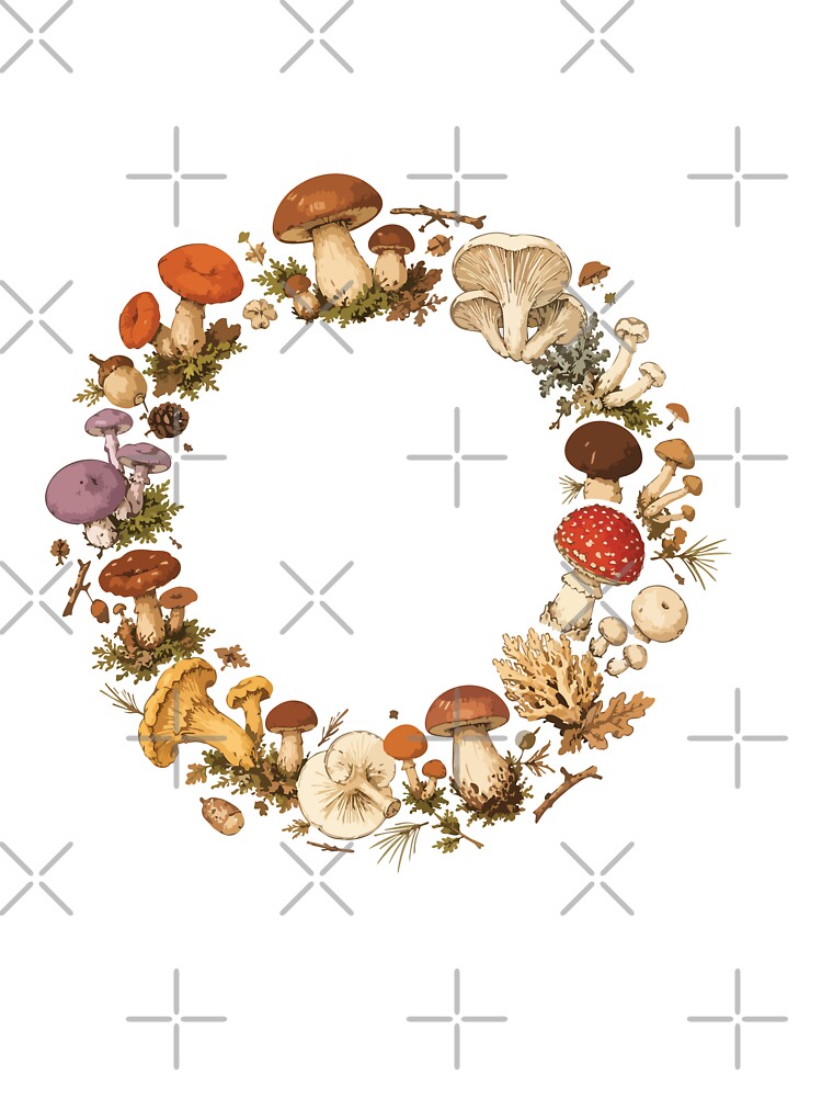 Forest Mushroom Wreath Wild Mushroom Circle Botanical Mycology Nature by SimplePoDesign