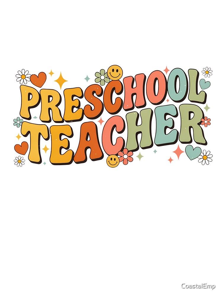 Retro Preschool Teacher Groovy Daisy Typography | Vintage Teacher Gift by CoastalEmp