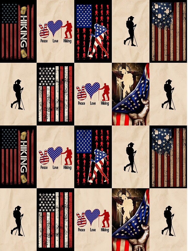 Hiking Vintage American Flag Patchwork by AletacStore