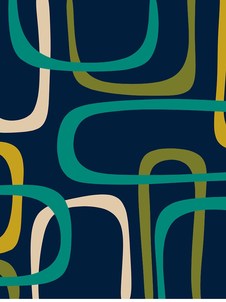 Midcentury Modern Fine Loops Retro Pattern in Mid Mod Navy Blue Turquoise Teal Olive Green Mustard by kierkegaard