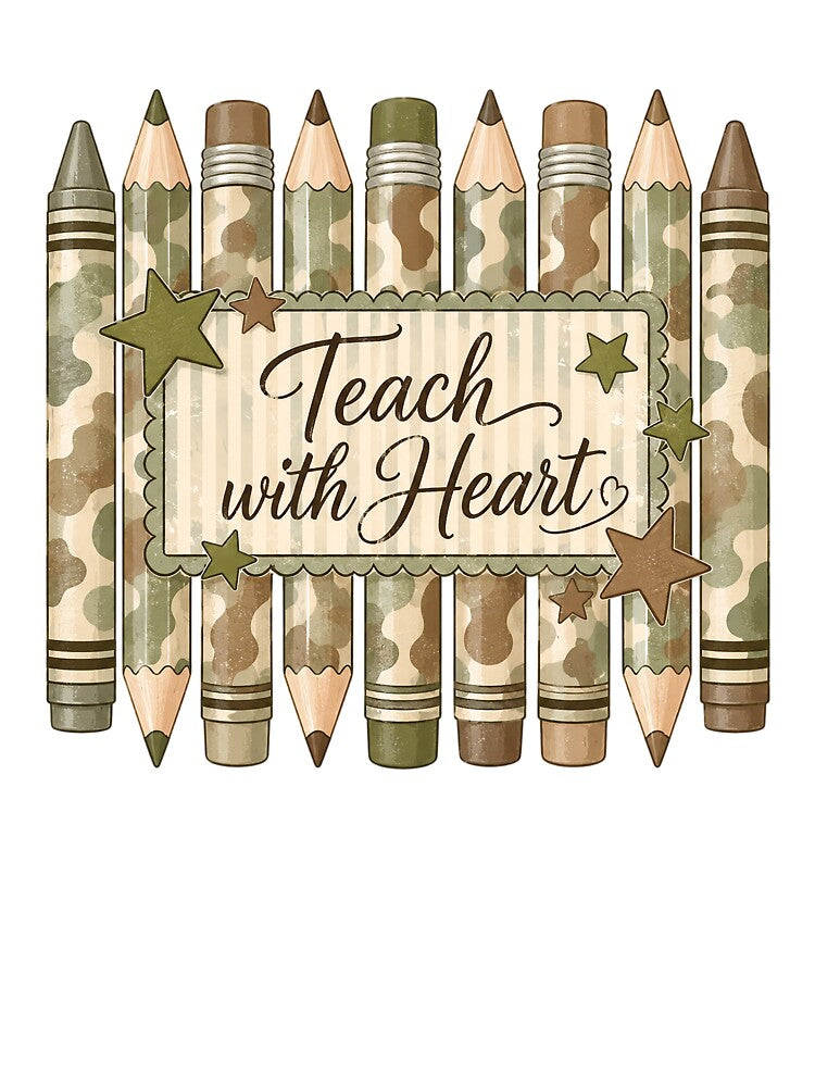 Teach with Heart Camo Teacher School Design by wingedpendesign