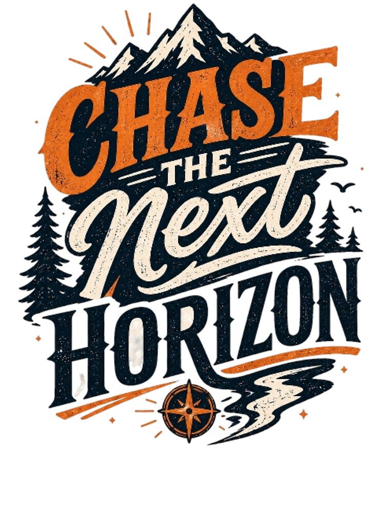 Chase the Next Horizon – Vintage Adventure Mountain Typography T-Shirt by D.Shop