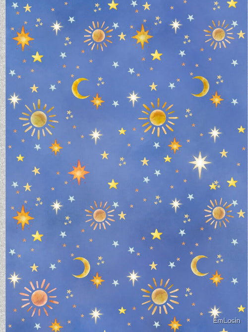 70's Boho Sun Moon Pattern Watercolor by EmLosin