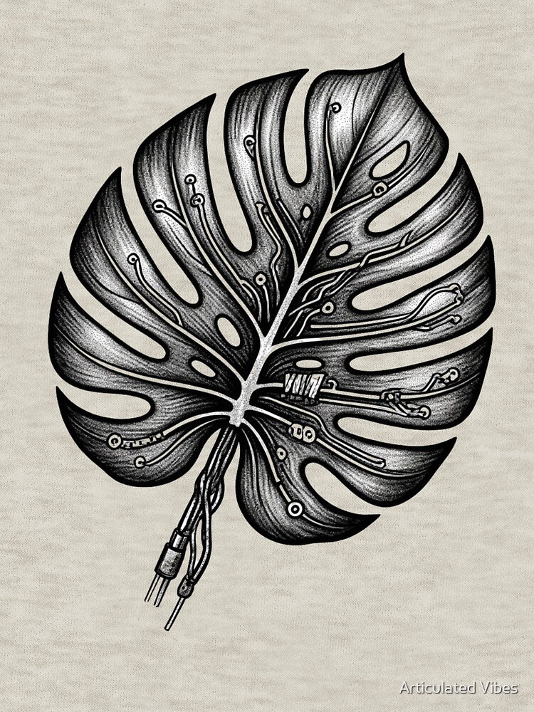 Biopunk Electronic Tech Monstera Leaf Illustration by Articulated Vibes