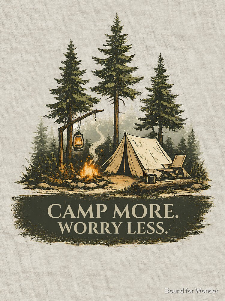 Camp More Worry Less Camping Shirt | Vintage Camping Illustration by Bound for Wonder