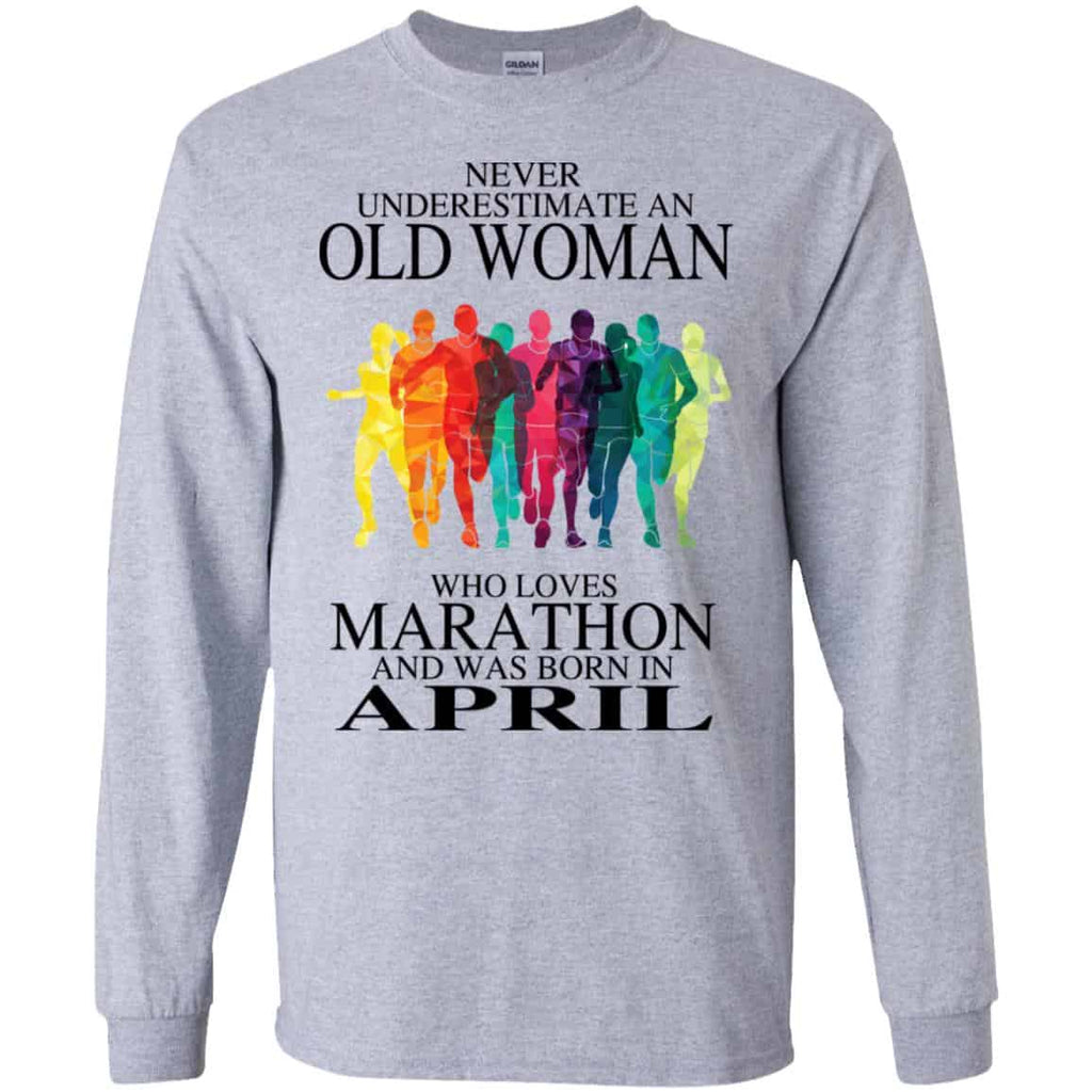 An Old Woman Who Loves Marathon And Was Born In April T-Shirts, Hoodie, Tank