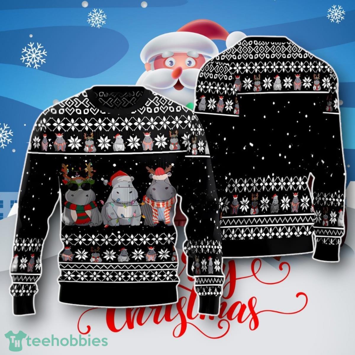 Retro Hippo Christmas Light Ugly Christmas Sweater Unique Gift