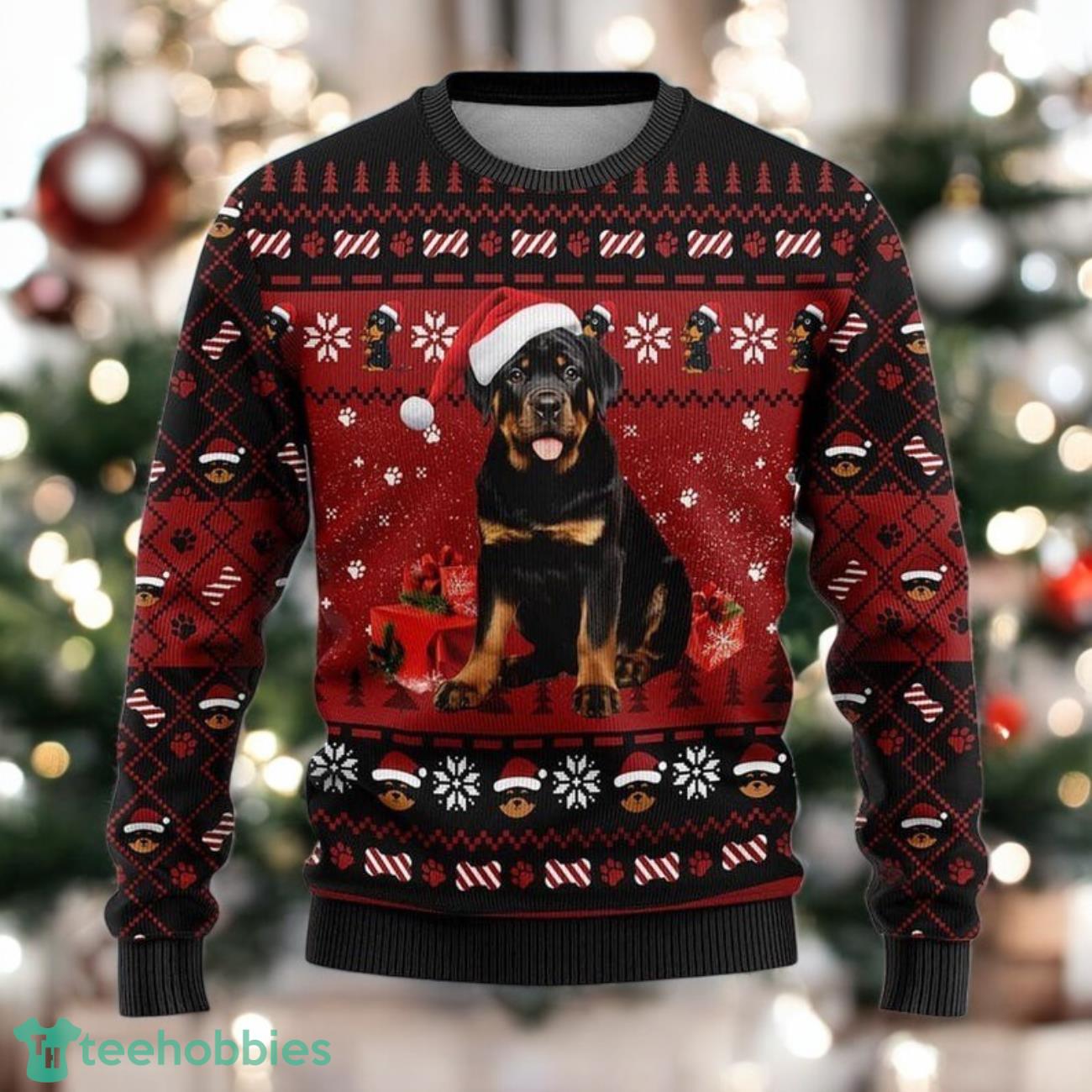 Rottweiler Christmas Sweater Cute Santa Dog Holiday Sweater