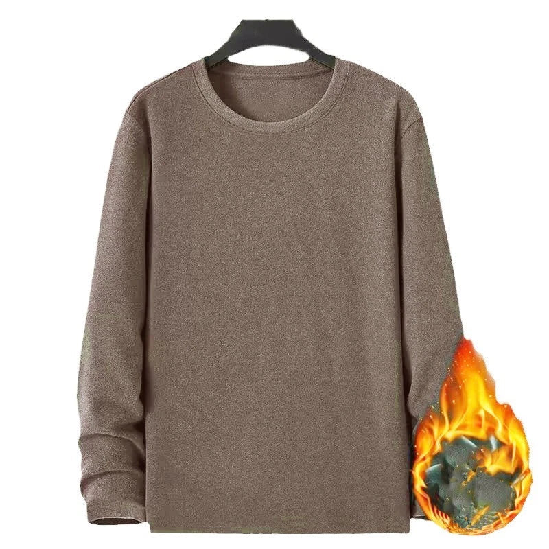 Mens Casual Velvet Long Sleeve Loose Fit Round Neck Top for All Seasons Unisex , , , Long Sleeve Tee
