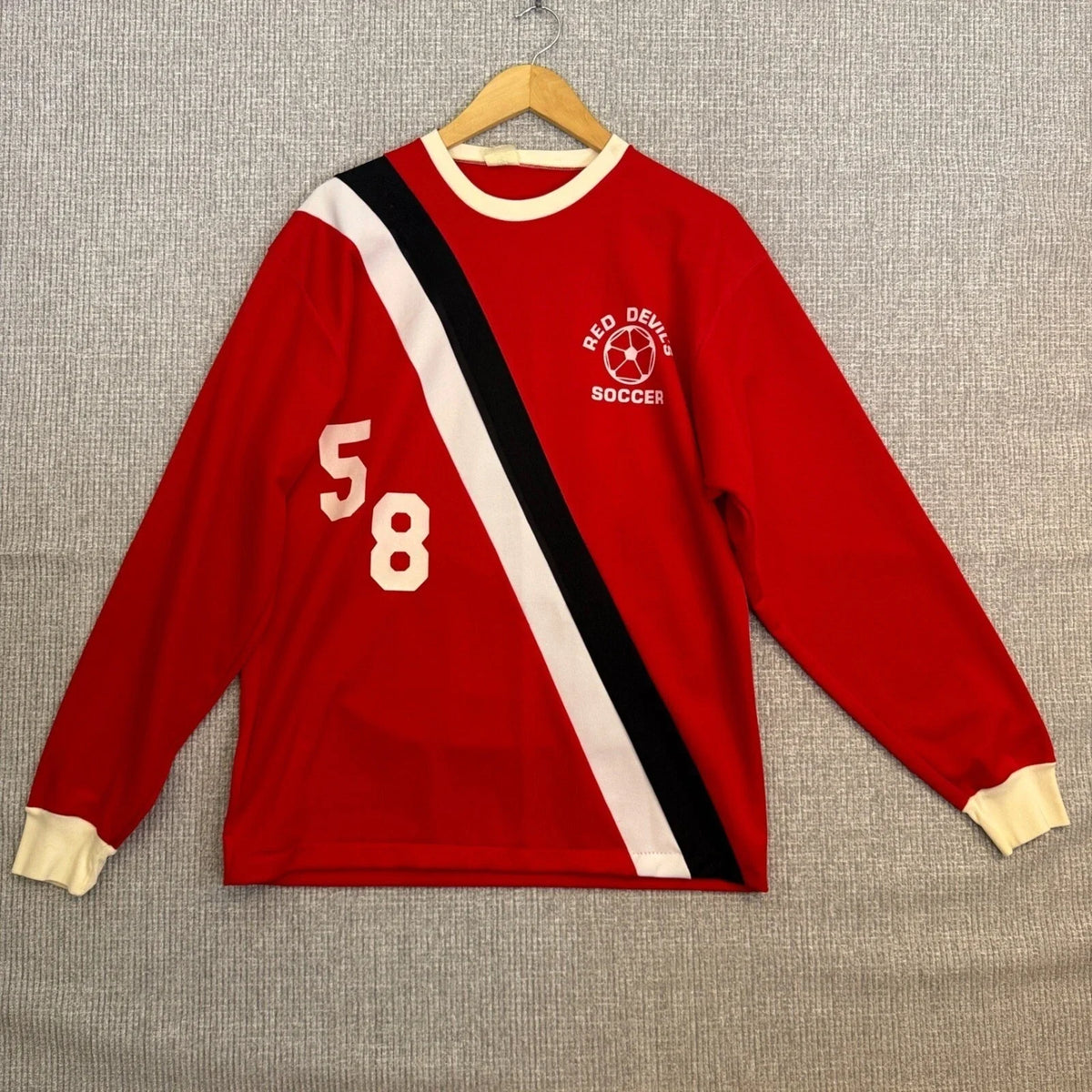 Vintage TT Soccer Jersey Red Devils 58 Long Sleeve Mens Large L Unisex , , , Long Sleeve Tee