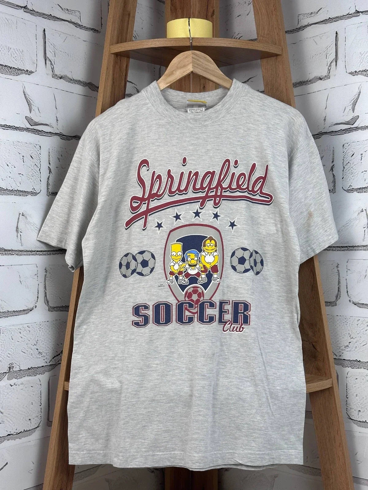 2002 The Simpsons Springfield Soccer Vintage Gray Size L /US DUTIES PAID Unisex , , , Long Sleeve Tee