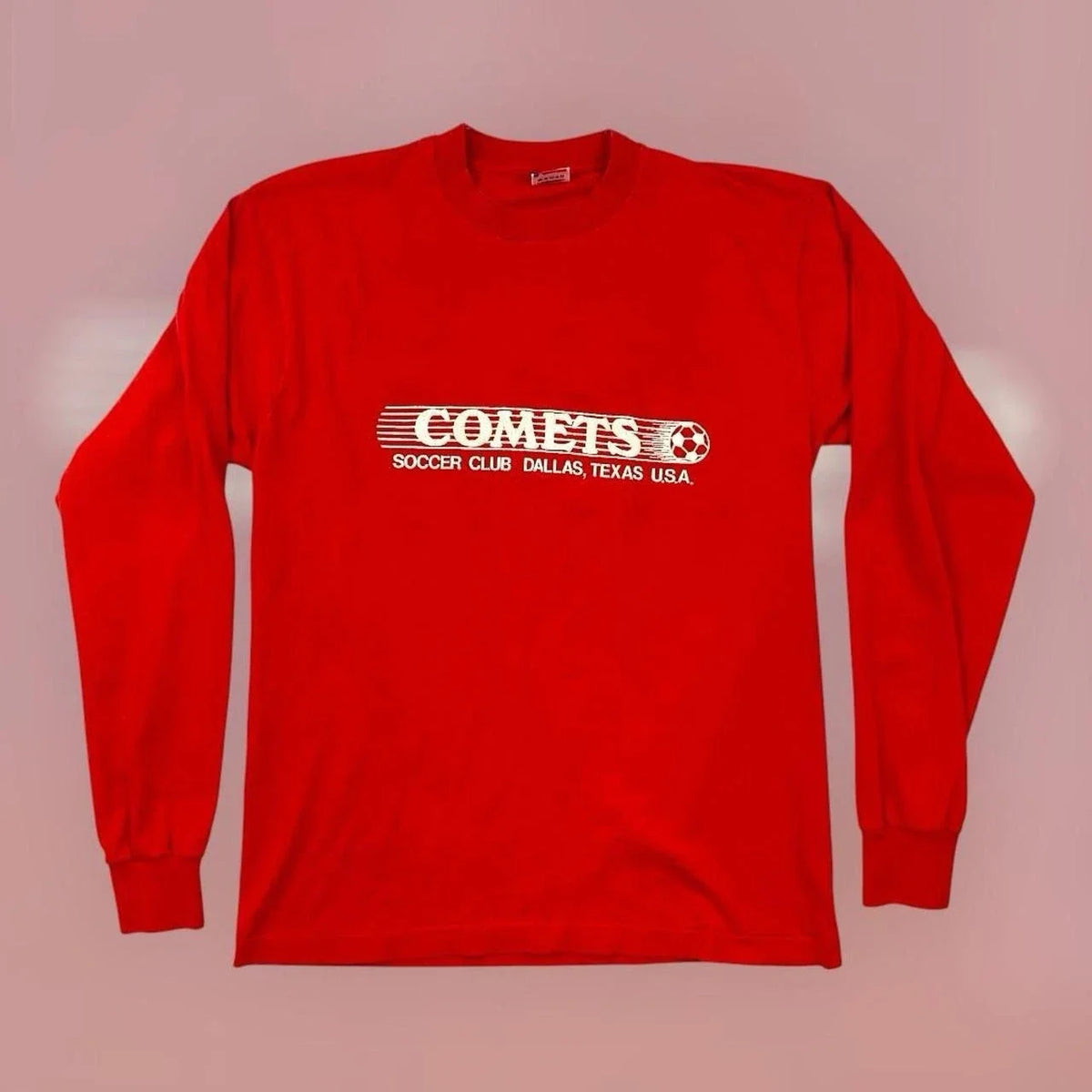 VTG FOTL 90s Dallas Texas Comets Soccer Futbol Club T Shirt Adult L Red Faded Unisex , , , Long Sleeve Tee