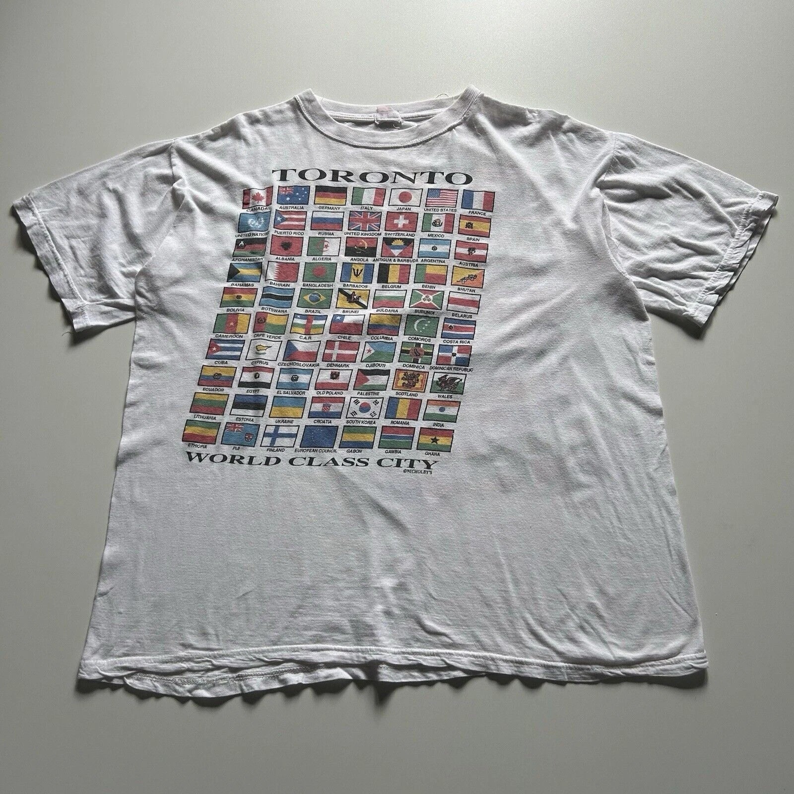 Vintage 90s Toronto World Class City Flag T Shirt Mens Size XL Canada Art World Unisex , , , Long Sleeve Tee