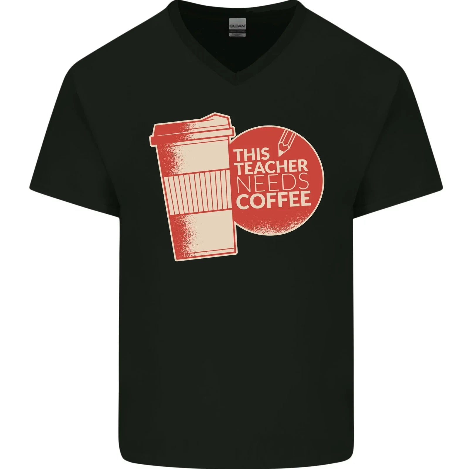 This Teacher Needs Coffee Funny Teaching Mens V-Neck Cotton Unisex , , , Long Sleeve Tee