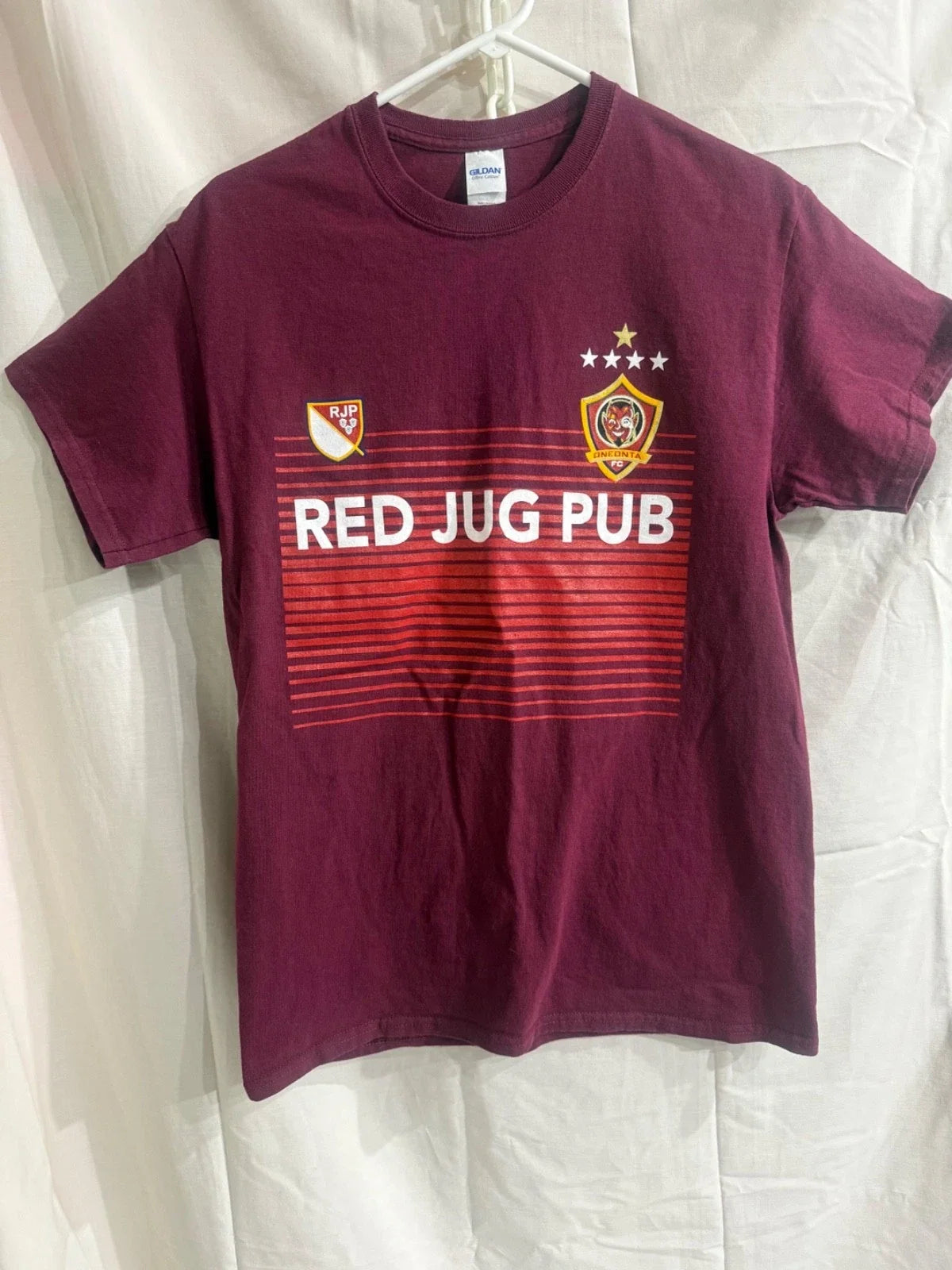 Red Jug Pub Oneonta New York Double-Sided Graphic Size Medium Soccer 17 Unisex , , , Long Sleeve Tee