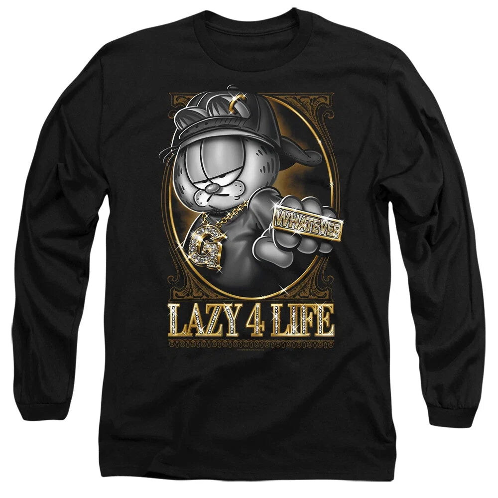 Garfield Lazy 4 Life Long Sleeve S-2XL, Black Unisex , , , Long Sleeve Tee