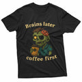 Coffee First Halloween Funny Zombie Monster Caffeine Lover Unisex , , , Long Sleeve Tee