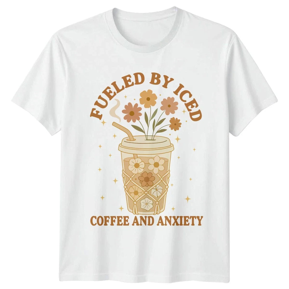 Fueled By Iced Coffee And Womens Boho Floral Coffee Humor Unisex , , , Long Sleeve Tee