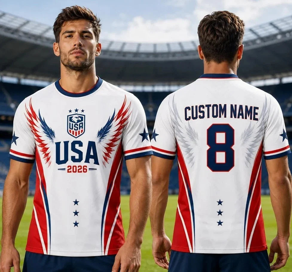 USA 2026 Custom Tshirt, Personalized Name Number Football Shirt Unisex , , , Long Sleeve Tee