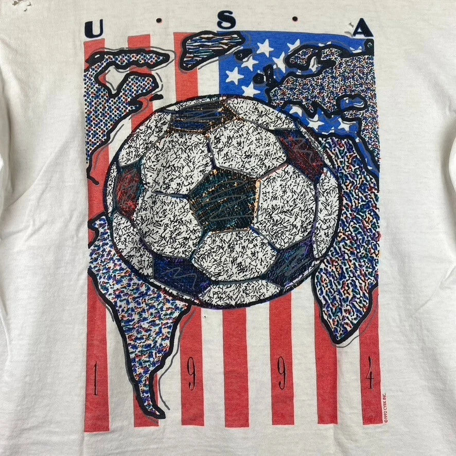 Vintage World Cup Mens Shirt XL 90s USA Soccer White Distressed Thin Thrashed Unisex , , , Long Sleeve Tee