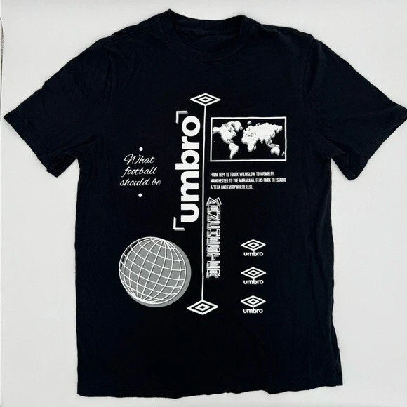 Umbro Black Graphic Size M Manchester World Map Globe Soccer Tee Unisex , , , Long Sleeve Tee