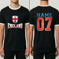 Personalised 3D Effect England Football Ringer Custom Name Number Top Unisex , , , Long Sleeve Tee