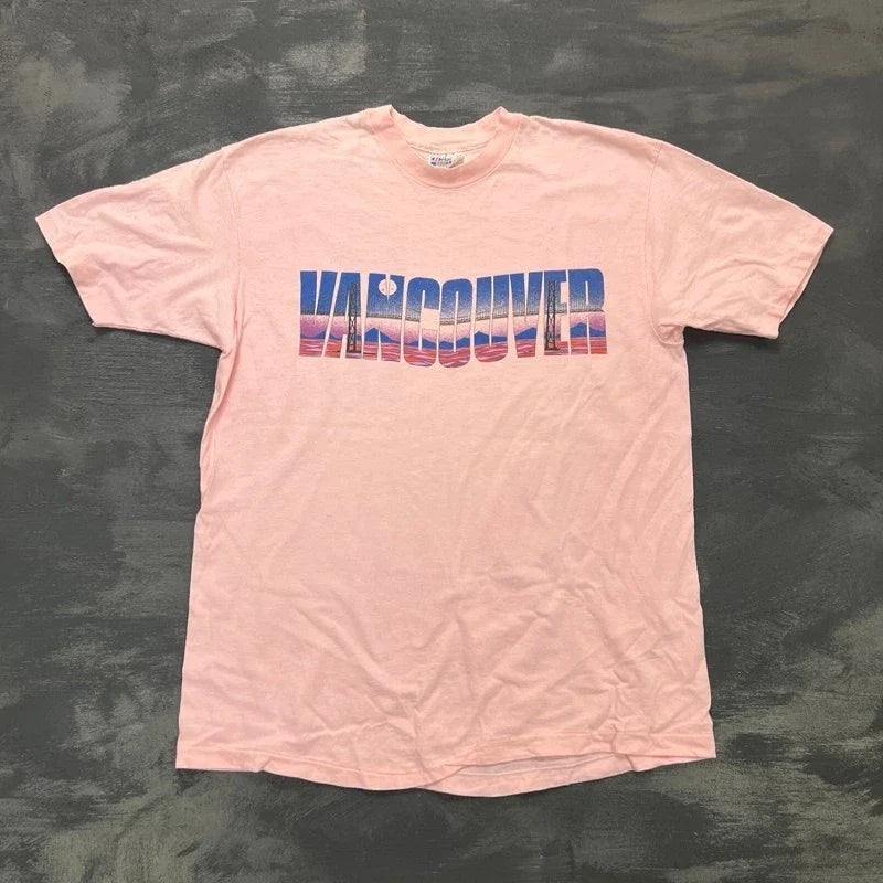 Vintage Vancouver Shirt Mens Large Pink 1980s Canada Unisex , , , Long Sleeve Tee