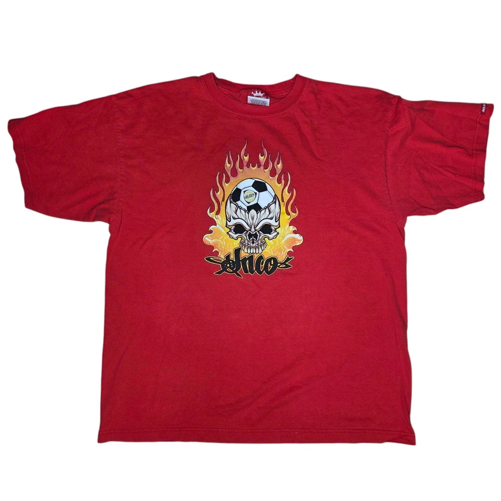 JNCO Jeans x LA Galaxy T Shirt Vintage 90s Red XXL Skull Flames Soccer USA 2XL Unisex , , , Long Sleeve Tee