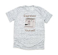 Espresso Yourself - Bella and Canvas White Marble Shirt - Size S - Coffee Pun Unisex , , , Long Sleeve Tee