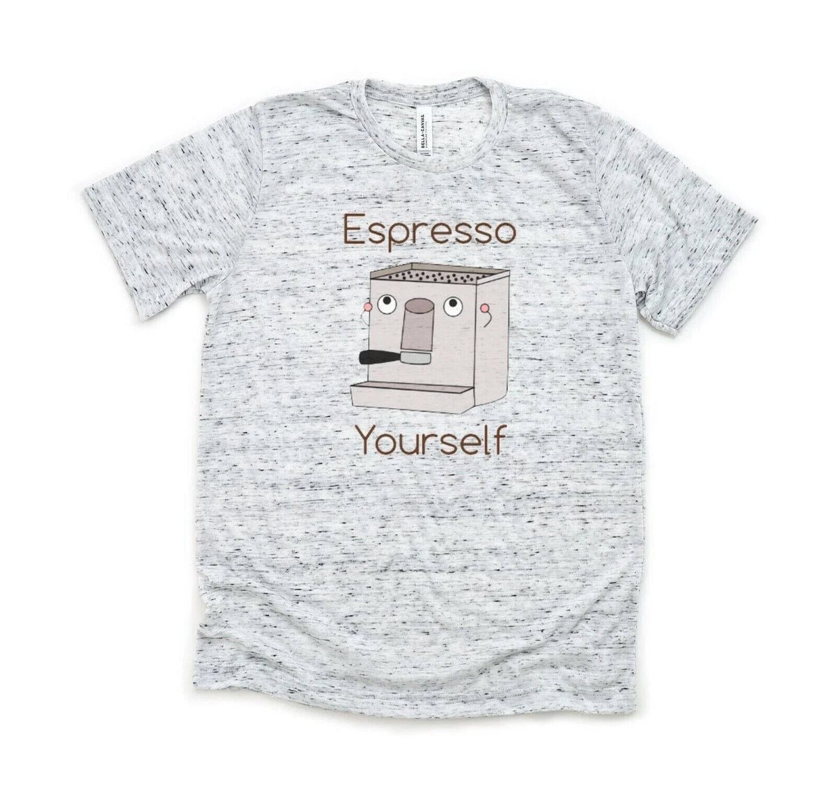 Espresso Yourself - Bella and Canvas White Marble Shirt - Size S - Coffee Pun Unisex , , , Long Sleeve Tee