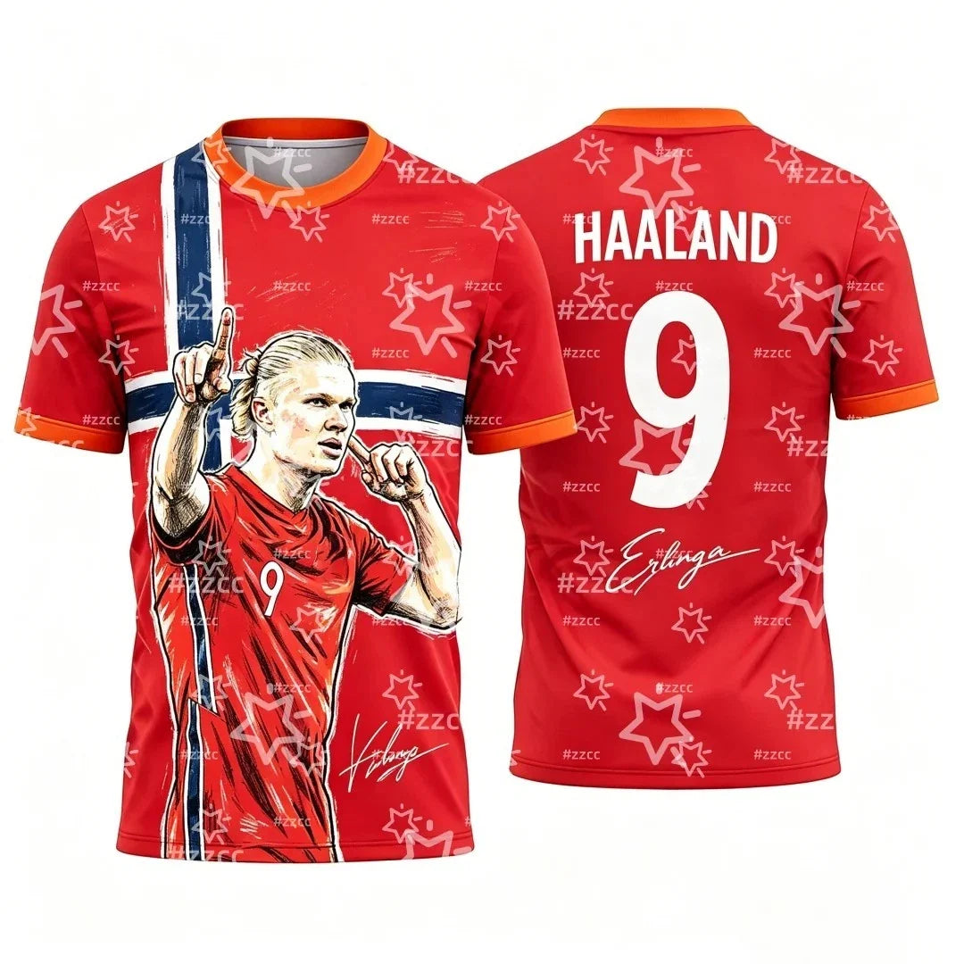 Norway Football Haaland 2026 World Cup Polyester Breathable Unisex , , , Long Sleeve Tee