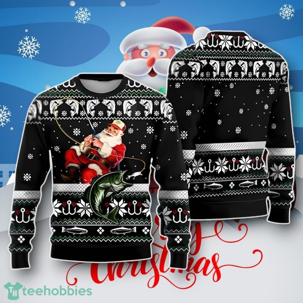 Santa Fishing Ugly Christmas Sweater Unique Gift
